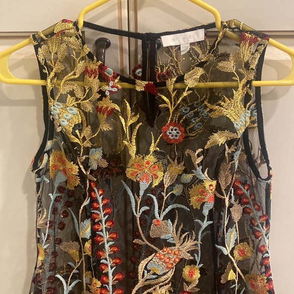 Anthropologie Eri + Ali Black Lace Tunic Dress with Floral Embroidery XSP - Picture 2 of 12